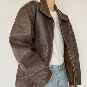 Vintage Genuine Brown Oversized Leather Jacket